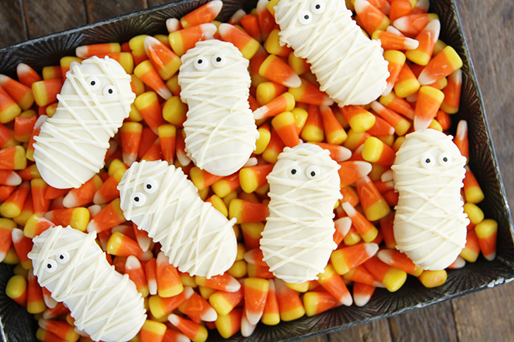 Nutter Butter Mummies on candy corn.
