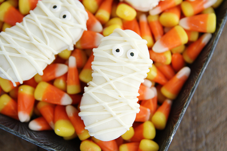 Nutter Butter Mummies on candy corn.