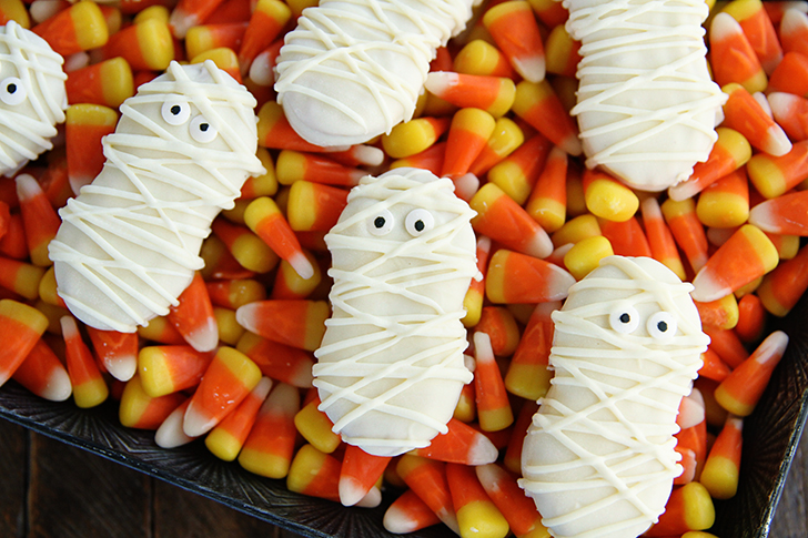 Nutter Butter Mummies on candy corn.