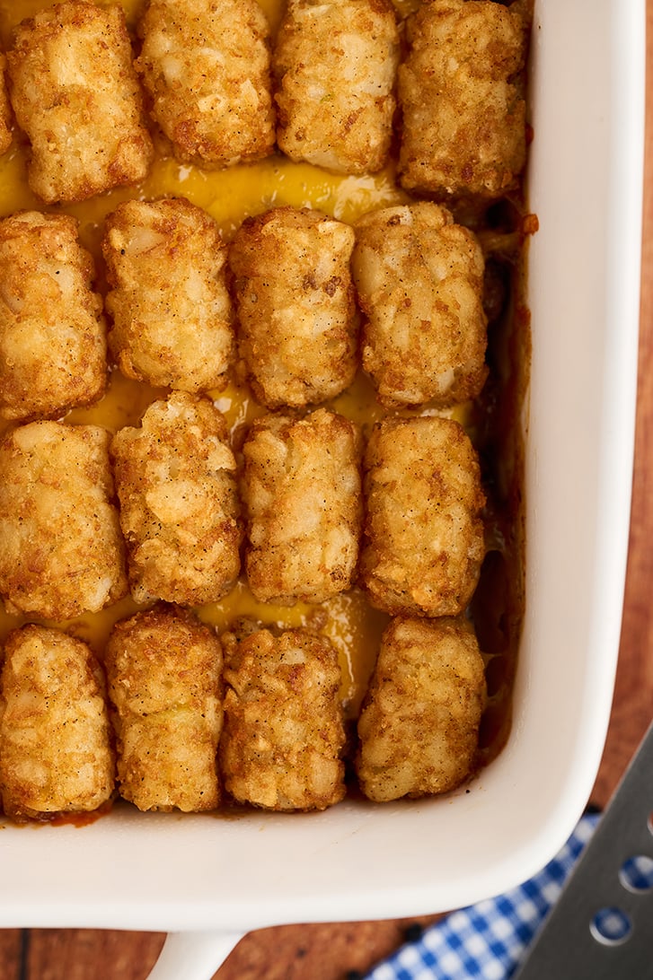 Overhead view of Tater Tot Casserole.