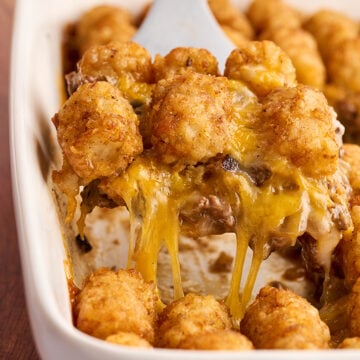 Scoop of Cheesy Tater Tot Casserole.