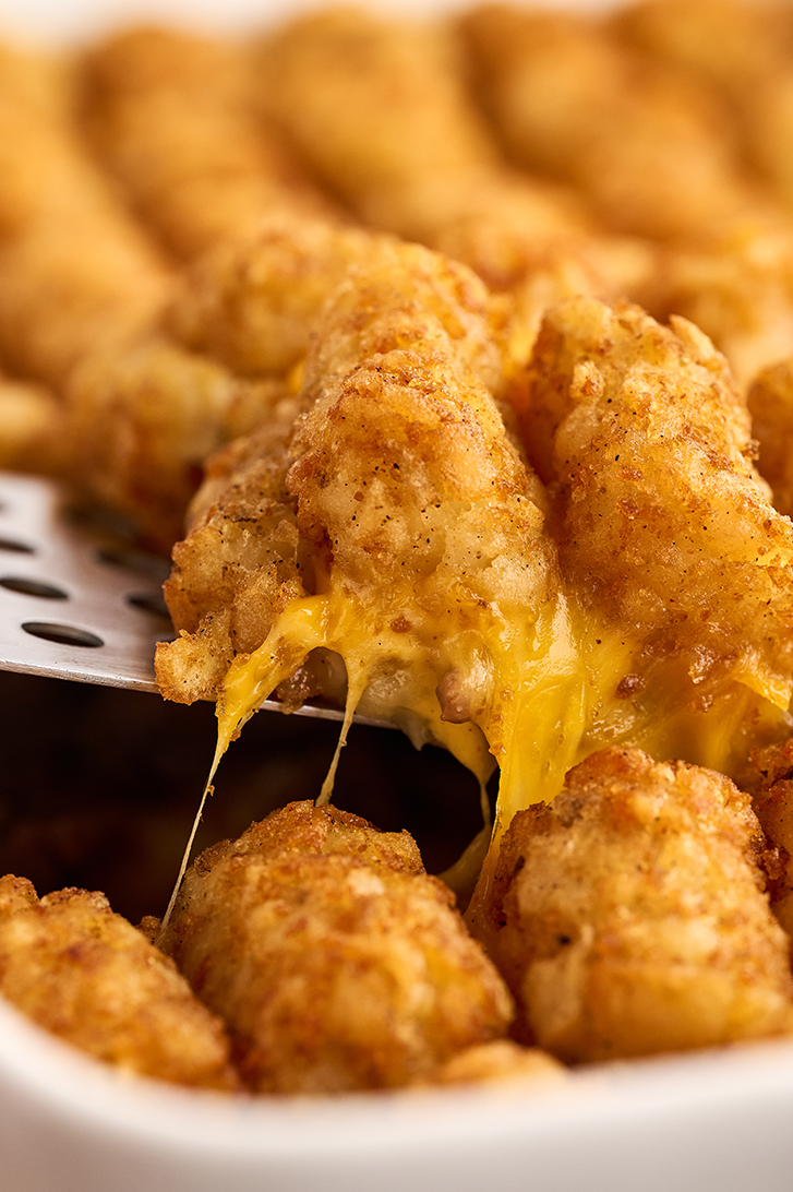 Spatula of Tater Tot Casserole.