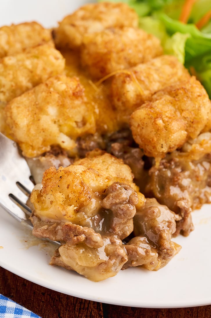 Scoop of Tater Tot Casserole.