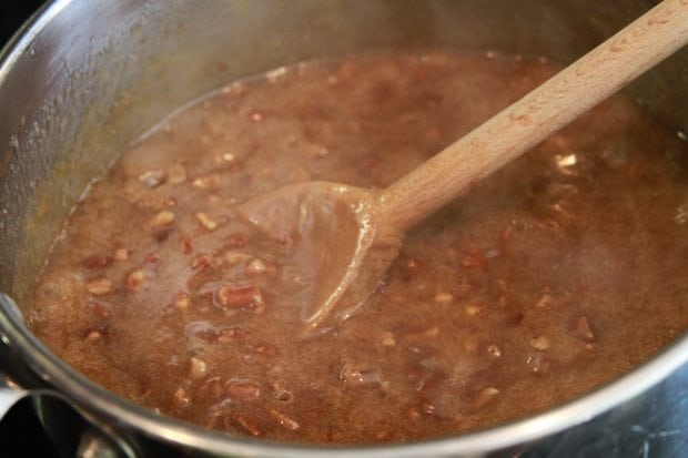 Boiling the pecan pie filling