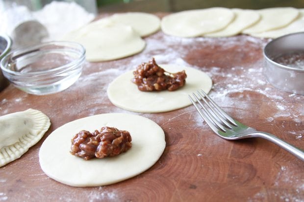 Pie crust circles with filling in the middle