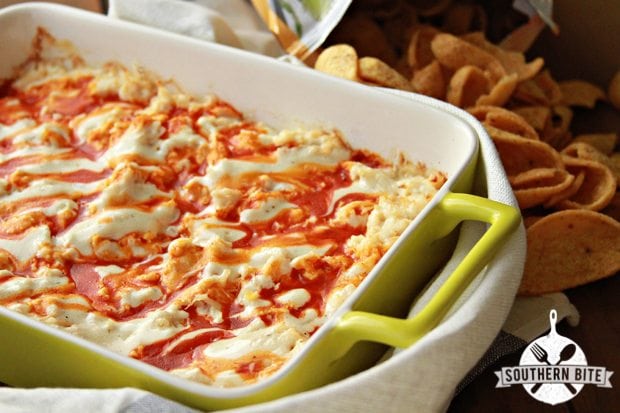 Buffalo Chicken Dip in a dish