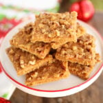 stacked Easy Graham Cracker Toffee on a cake plate