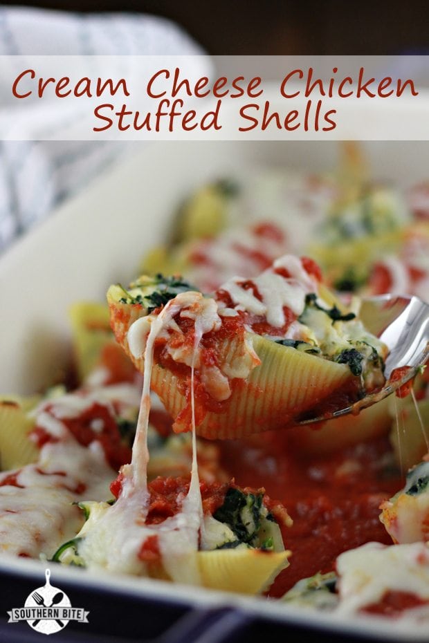 Cream Cheese Chicken Stuffed Shells in dish