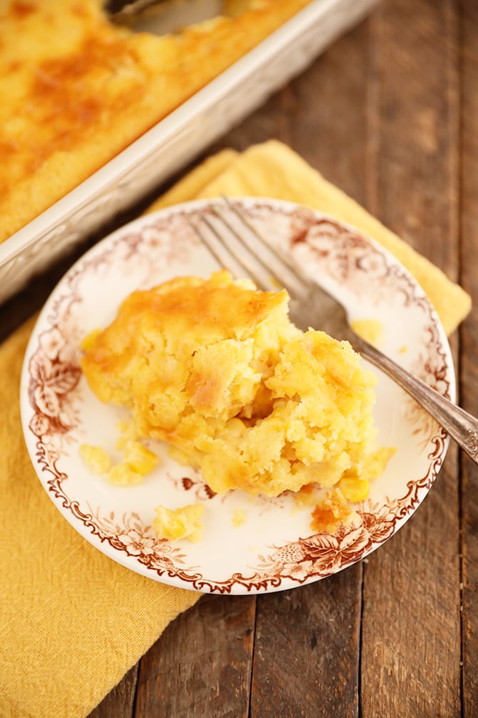 Serving of Sweet Corn Spoon Bread on plate