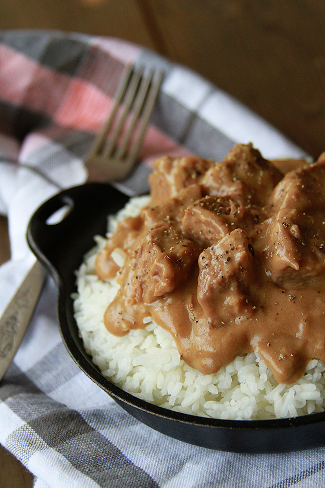 Beef Tips served over rice
