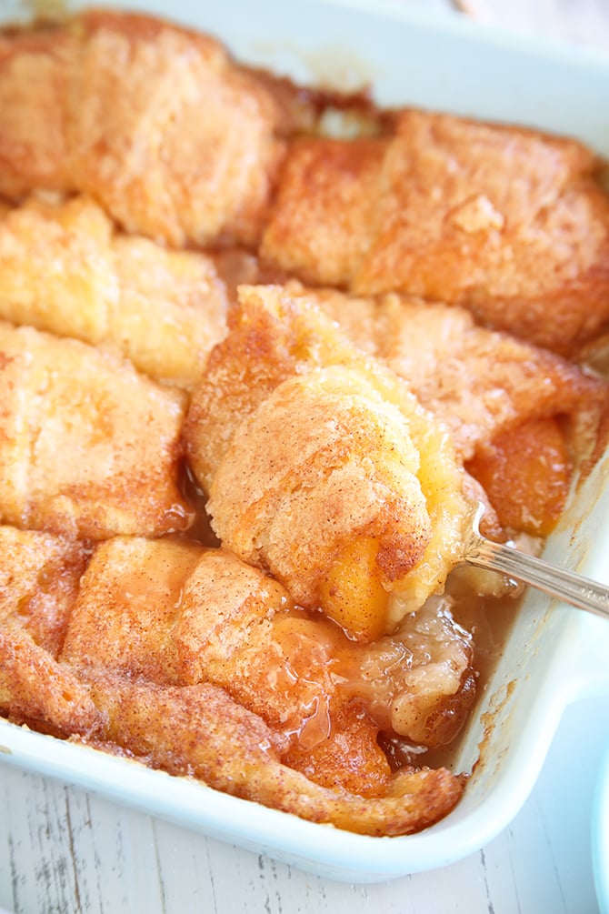 Peach dumplings being served