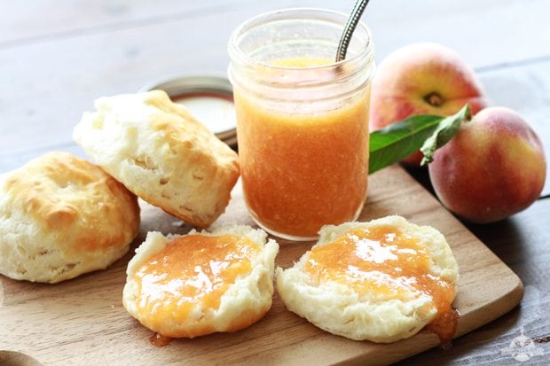 Peach Freezer Jam and Biscuits.