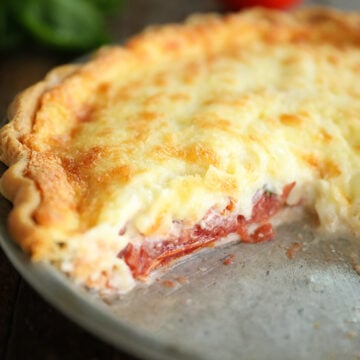 Tomato Pie with slice missing.