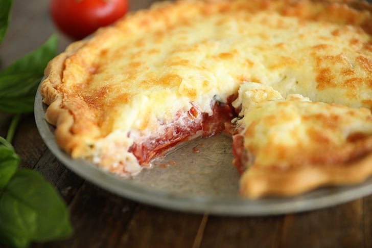 Tomato Pie with slice missing.