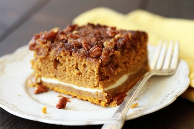 Piece of Pumpkin Cream Cheese Crunch Cake