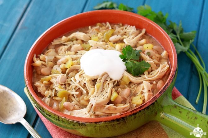 Slow Cooker Ranch White Chicken Chili | SouthernBite.com