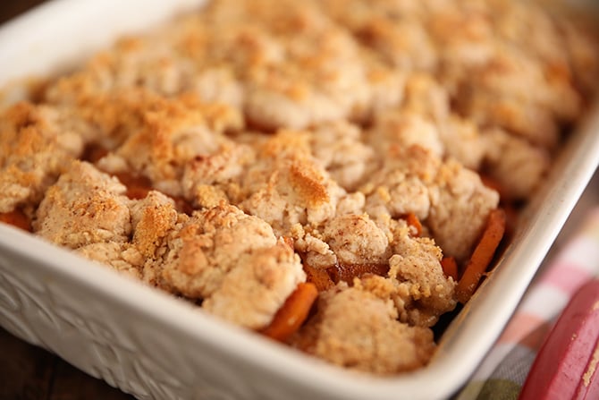 Sweet Potato Cobbler in a baking dish