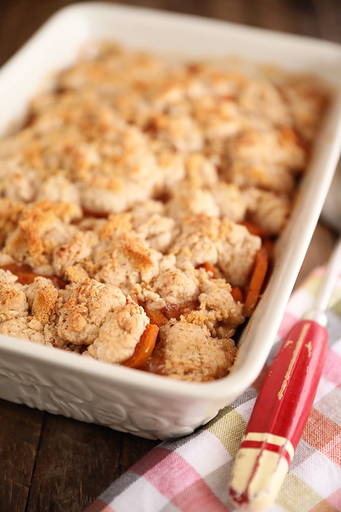 Sweet Potato Cobbler in a baking dish