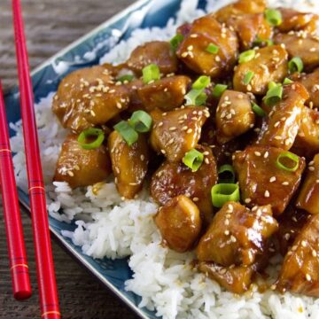 Skillet Orange Chicken over white rice