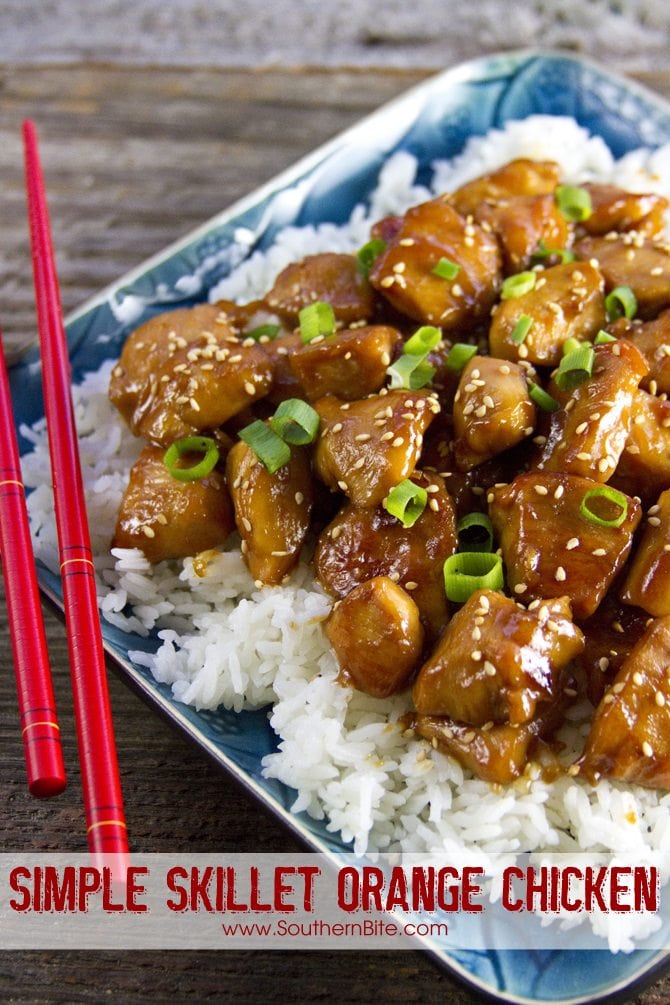 Skillet Orange Chicken over white rice