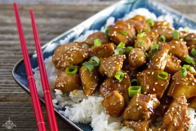 Skillet Orange Chicken over white rice