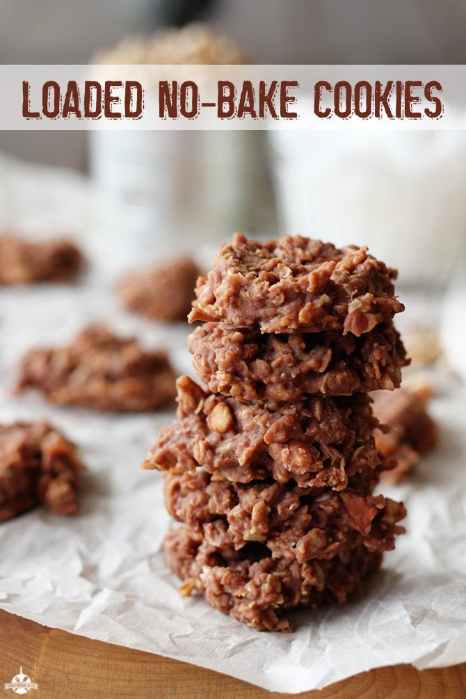 Stack of Loaded No-Bake Cookies