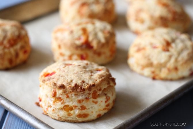 Pimento Cheese Biscuits on a pan