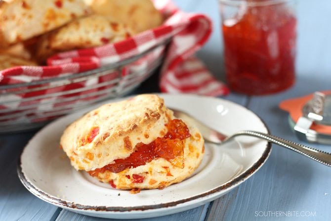 Pimento Cheese Biscuit with pepper jelly