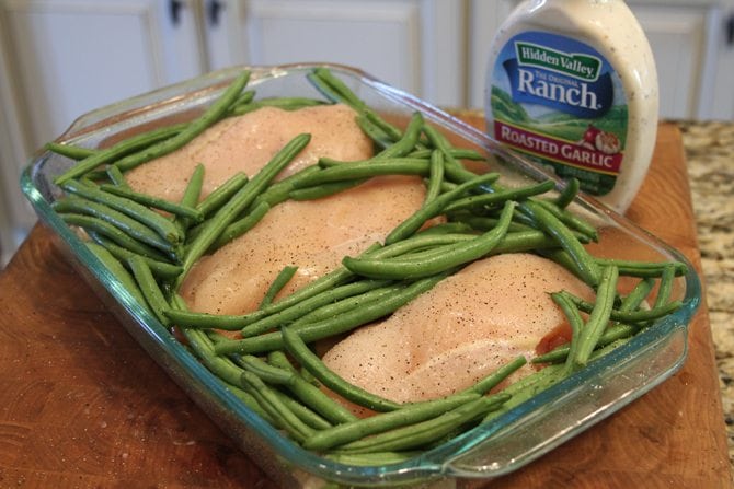 This Roasted Garlic Ranch Chicken Bake is a quick and easy way to get a complete meal on the table!