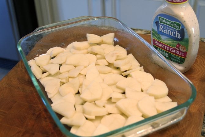 This Roasted Garlic Ranch Chicken Bake is a quick and easy way to get a complete meal on the table!