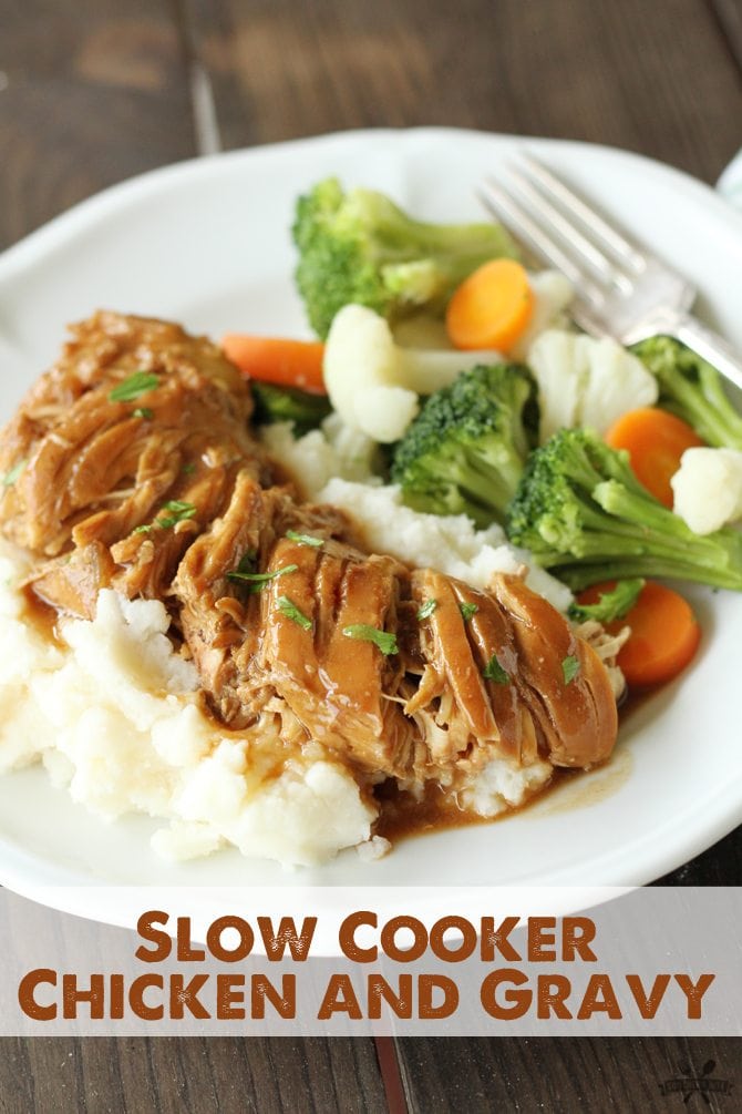 This Slow Cooker Chicken and Gravy couldn't get any easier and it's SO good! Plus, this recipe only calls for 4 ingredients!!