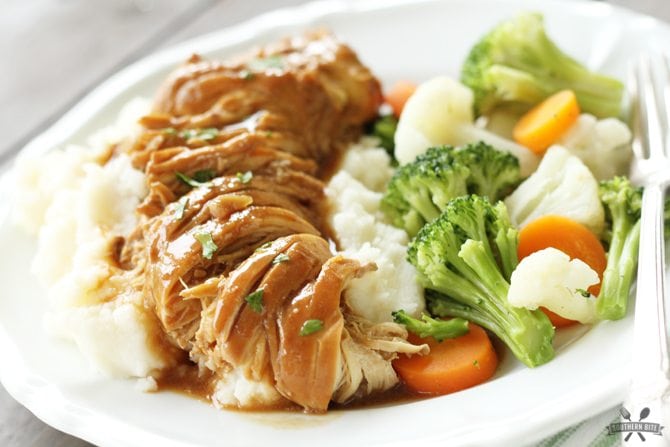 This Slow Cooker Chicken and Gravy couldn't get any easier and it's SO good! Plus, this recipe only calls for 4 ingredients!! 