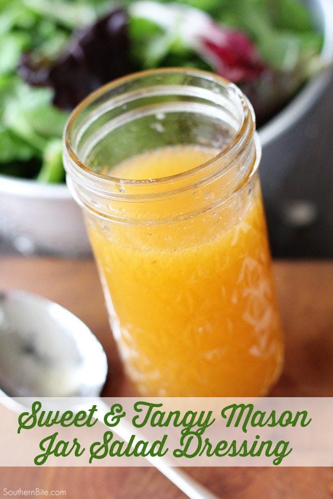 This Sweet & Tangy Mason Jar Salad dressing has the perfect blend of sweet and sour and is so easy to make! Just pour it all in and shake! 