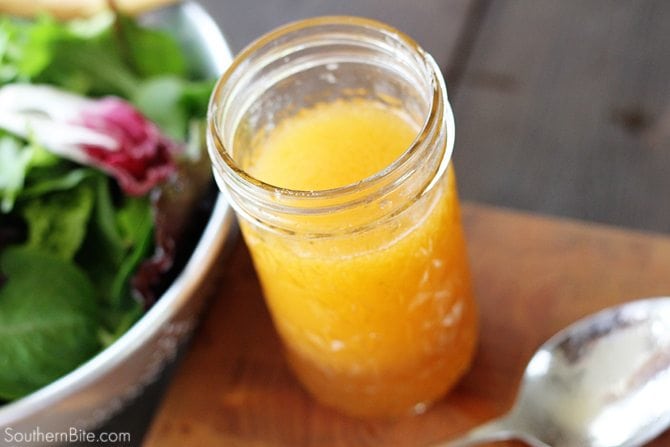 This Sweet & Tangy Mason Jar Salad dressing has the perfect blend of sweet and sour and is so easy to make! Just pour it all in and shake! 