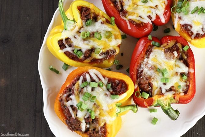 Two easy weeknight meals collide with this Sloppy Joe Stuffed Pepper recipe!  All the great flavor of the classic sandwich in a stuffed pepper!  