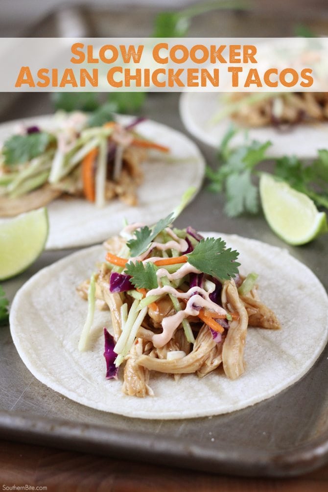 These Slow Cooker Asian Tacos seriously couldn't be much easier! And that slaw on top... yum!