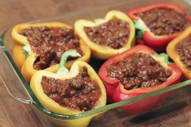 Two easy weeknight meals collide with this Sloppy Joe Stuffed Pepper recipe!  All the great flavor of the classic sandwich in a stuffed pepper!  