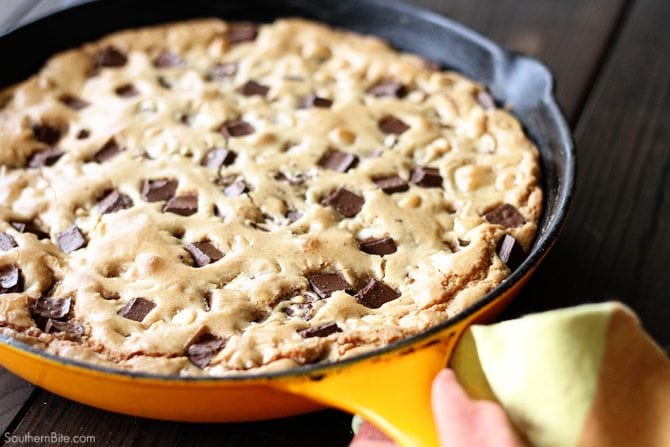 This Triple Chocolate Chunk Skillet Cookie recipe has you mixing and baking all in one pan! 