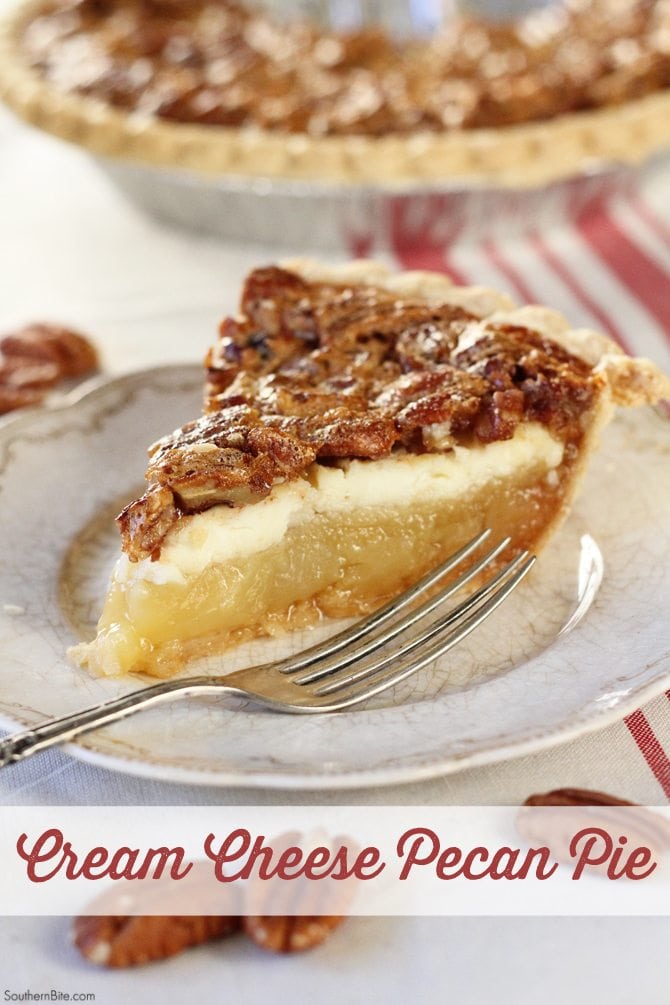 The delicious cream cheese layer in this Cream Cheese Pecan Pie really puts it over the top!
