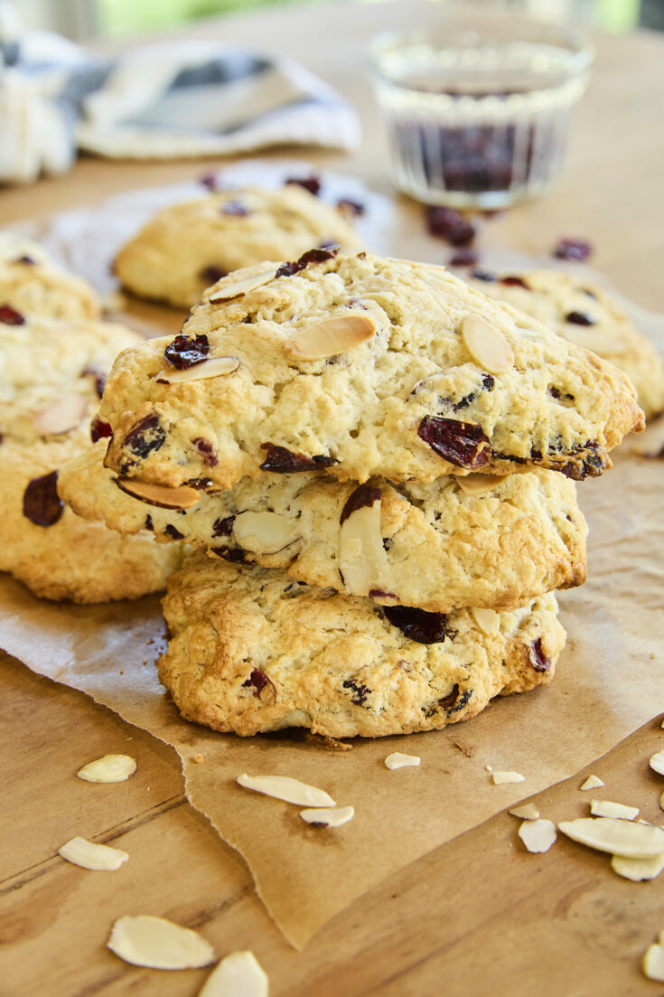 Stack of scones on parchment.