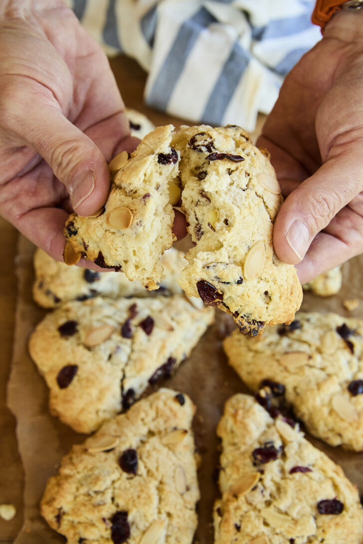 Breaking scone open.