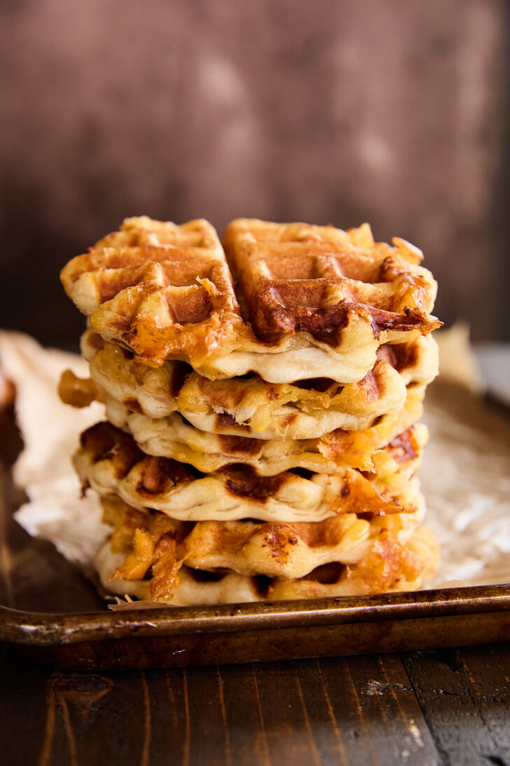 Stack of Ham, Egg, and Cheese Biscuit Wafflewiches.