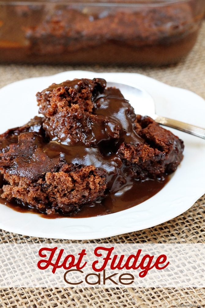 This amazing Hot Fudge Cake recipe magically makes its own thick, rich fudge sauce while it bakes. It's perfect alongside some vanilla ice cream!