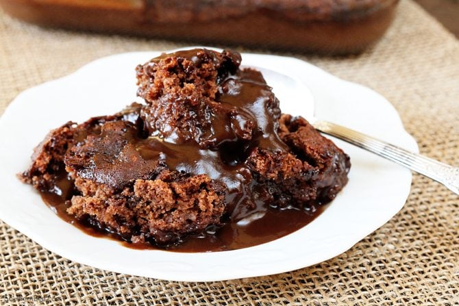 This amazing Hot Fudge Cake recipe magically makes its own thick, rich fudge sauce while it bakes. It's perfect alongside some vanilla ice cream!