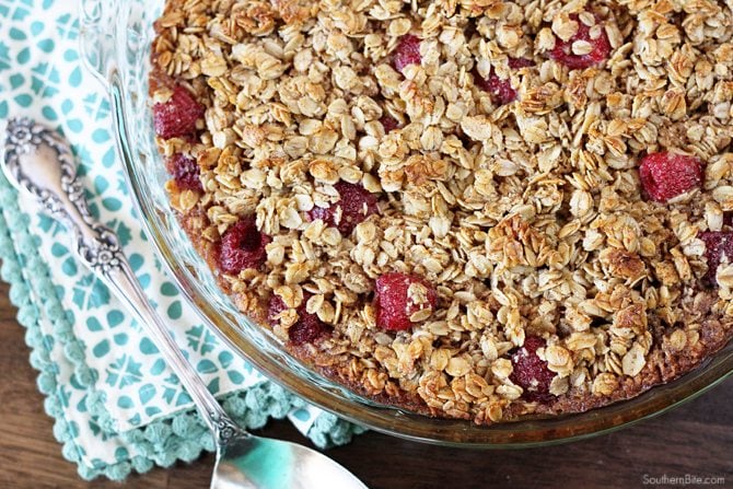 Switch up the boring breakfast routine with this amazing Raspberry Baked Oatmeal recipe! It has all the great flavor of granola and you can add your favorite berries to suit your taste!