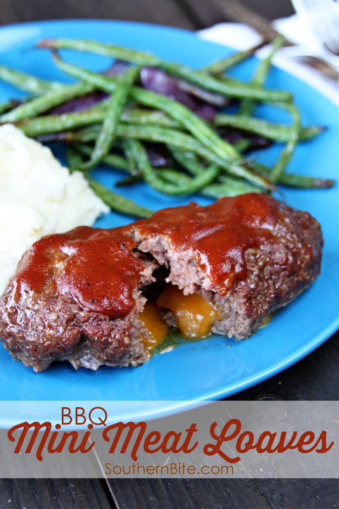 Turn your meatloaf on it's head by making it mini, grilling it, covering it with barbecue sauce, and stuffing it with cheese!