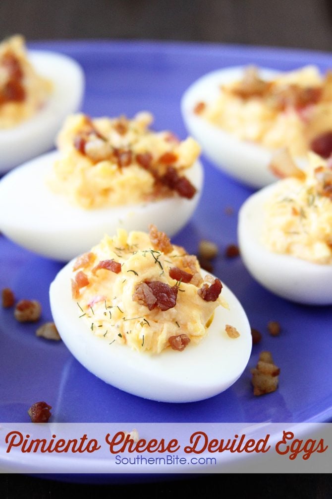This Pimiento Cheese Deviled Eggs recipe is a fun way to put a spin on the classic dish - and they're so good!