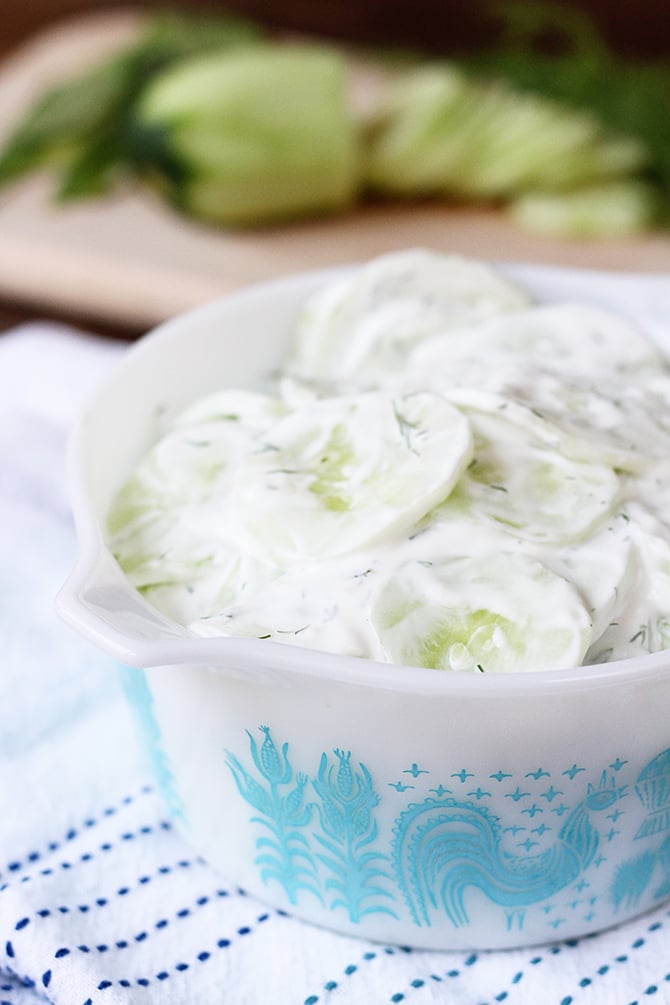 Creamy Cucumber Salad in a bowl