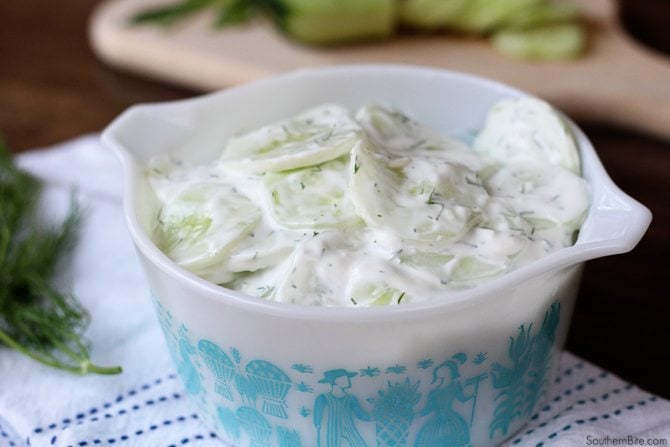 The cool and creamy flavors of this Creamy Cucumber Salad make it the perfect summertime side recipe!