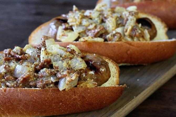 This Warm Bacon Onion Relish will elevate your brats and dogs and will make you king of the grill this summer!